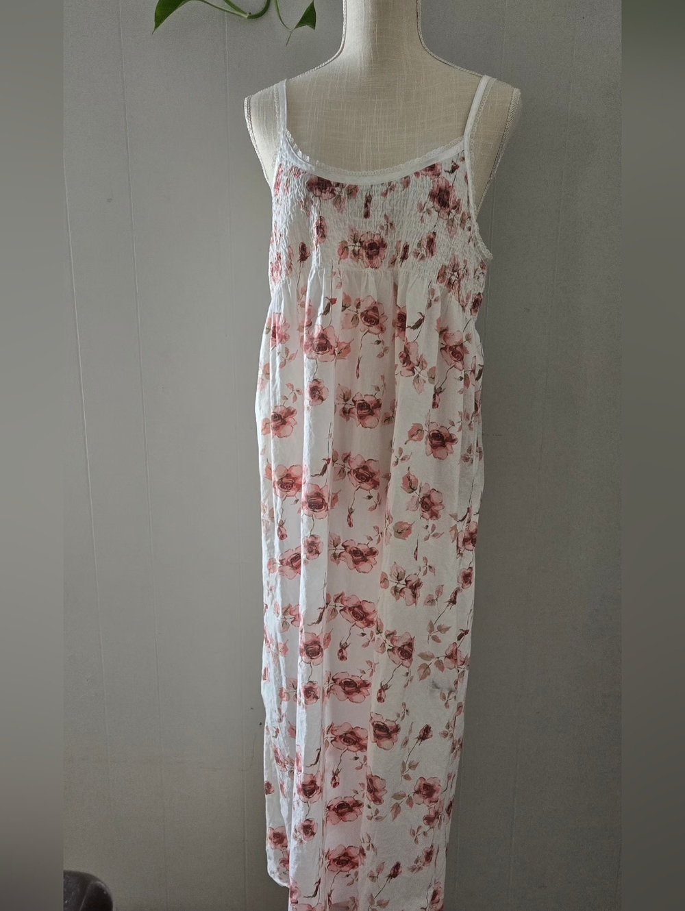 Adonna White Dress with Pink Floral Print and Lace Trim - Picture 2 of 9
